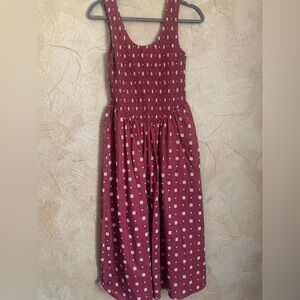 Wayf Burgundy Floral Smocked Casual Dress
